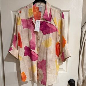 Chico's Vibrant Pink and Yellow Button Down Shirt